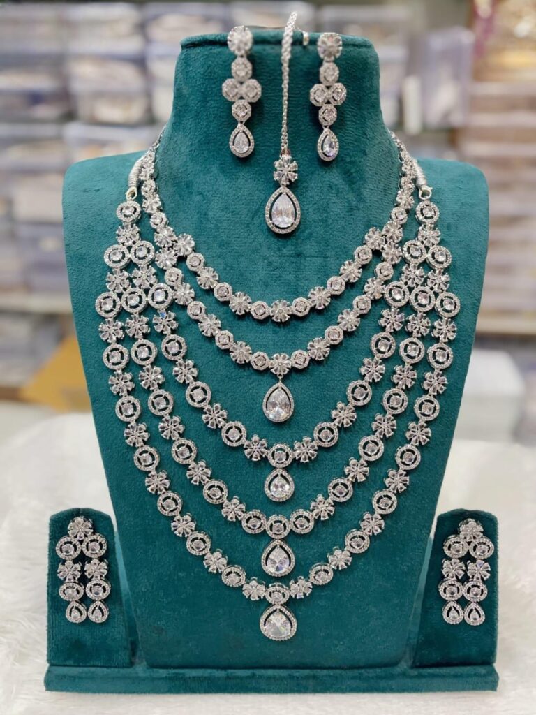 latest artificial jewellery for bridal look with complete bridal set including necklace, earrings and maang tikka