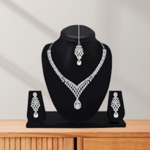 Atasi International Silver Plated Alloy Choker Necklace with Earrings and Maangtikka for Women